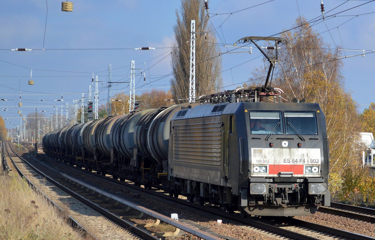 CTL mit MRCE Dispolok 189-803/ES 64 F4-803 und Kesselwagenzug Richtung Karower Kreuz Berlin, 07.11.14 