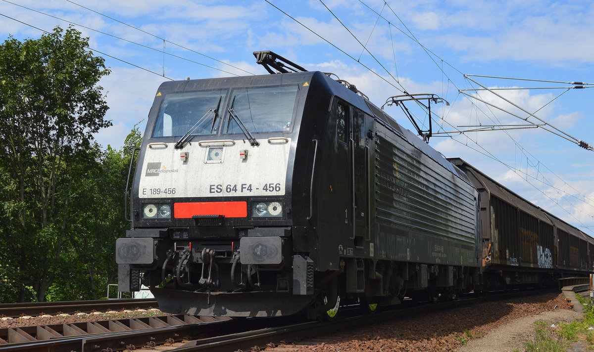 CTL mit MRCE Dispolok E 189-456 und einem ganzzug Schiebewandwagen am 31.07.16 Berlin-Wuhlheide.