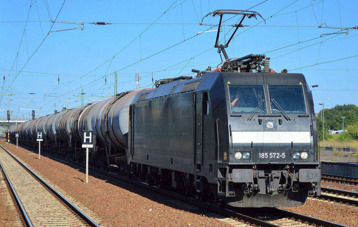 CTL mit der MRCE Lok 185 572-5 mit Kesselwagenzug am 15.09.16 Bf. Flughafen Berlin-Schönefeld.