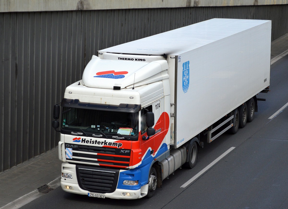 DAF XF Sattelzug aus Polen mit Kühlthermoauflieger der Fa.Heisterkamp am 07.05.15 Berliner Stadtautobahn Höhe Knobelsdorffstr.