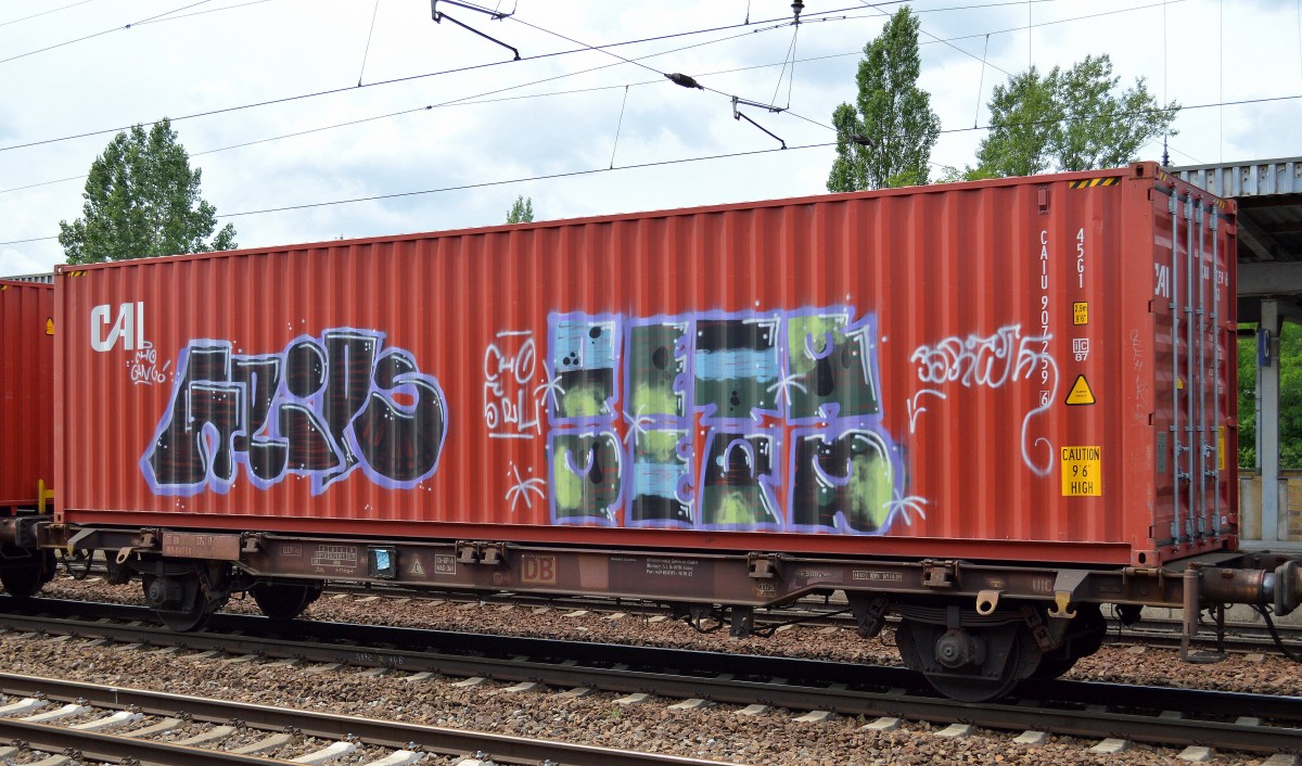 Das weltweit agierende Logistikunternehmen CAI International, Inc aus den USA mit seinen weltweit vermieteten Containern am 26.06.14 Bhf. Flughafen Berlin-Schönefeld. 