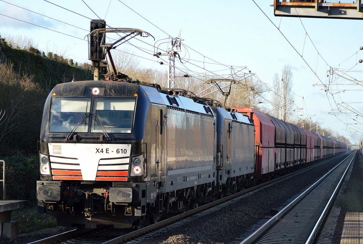 DB Cargo mit der MRCE Dispo Doppeltraktion 193 610-3 (X4 E - 610) + 193 615-2 (X4 E - 615) mit Erzzug am 02.12.16 Berlin-Hohenschönhausen.