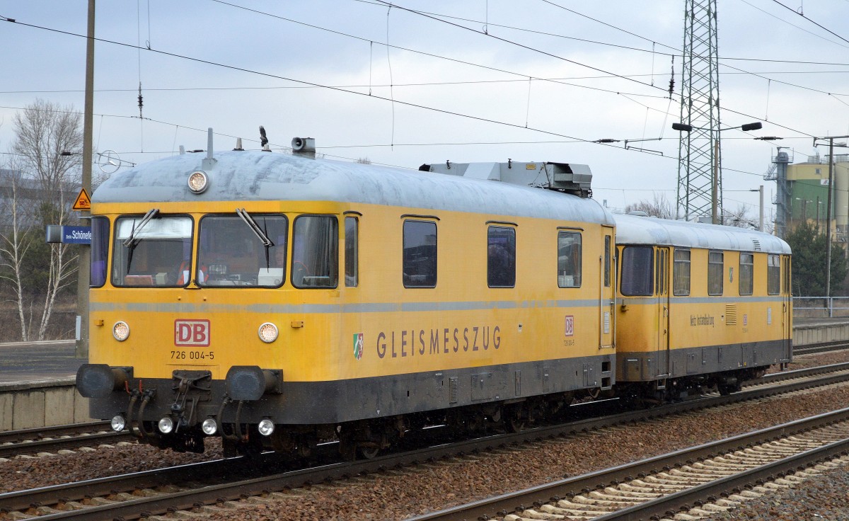 DB Gleismesszug 726 004-5 + 725 004-6 am 02.02.15 Bhf. Flughafen Berlin-Schönefeld.