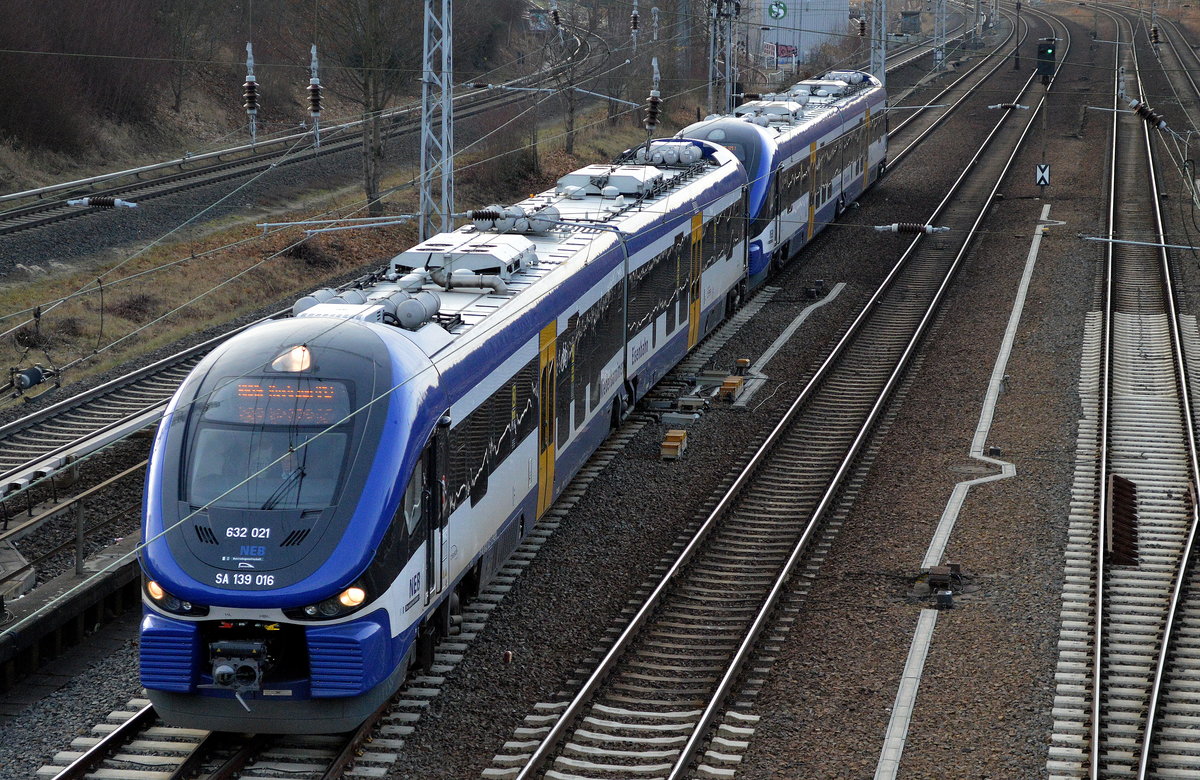 Der RB26 nach Kostrzyn (Polen) mit NEB 632 021 + 632 ??? am 16.12.16 Berlin Friedrichsfelde