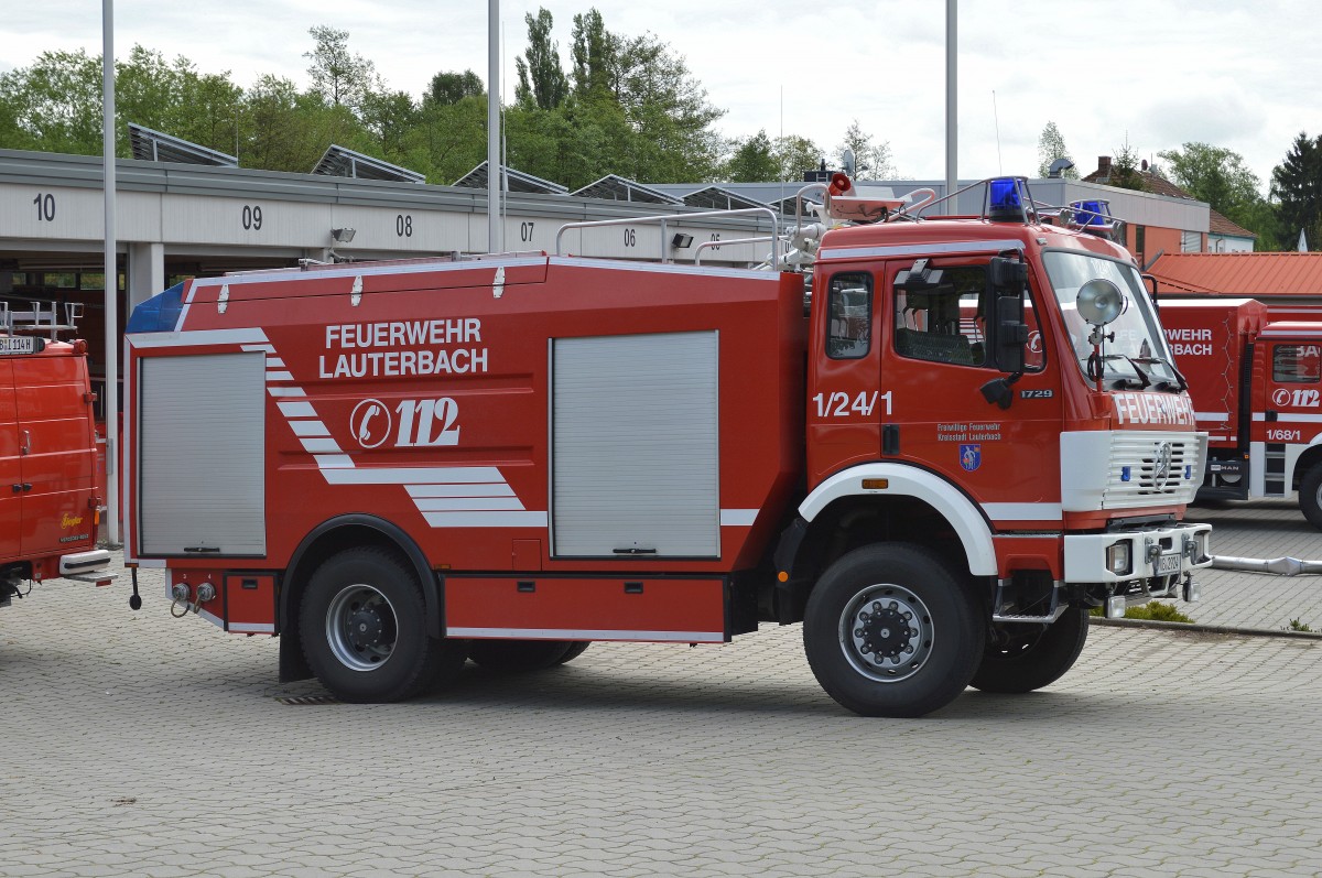 Die Freiwillige Feuerwehr Lauterbach (Hessen) mit ihrem Tanklöschfahrzeug TLF 24/48, einem MB 1729 AK mit Ziegler Aufbau, Indienststellung 1993 am 10.05.14 
