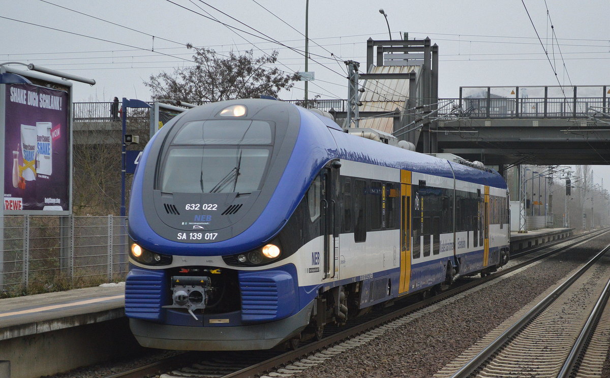 Die NEB fährt zur Bereitstellung zum Bhf. Berlin-Lichtenberg, es handelt sich um 632 022/SA 139 017 am 25.01.17 Durchfahrt Bf. Berlin-Hohenschönhausen. 