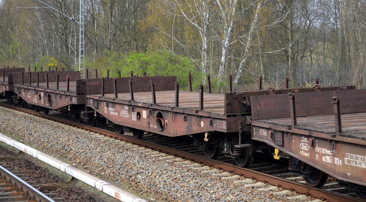 Drehgestell-Flachwagen der DB mit der Nr. 31 RIV 80 D-DB 396 3 758-8 Rmms 662 am 31.03.14 M�hlenbeck/M�nchm�hle b.Berlin.
