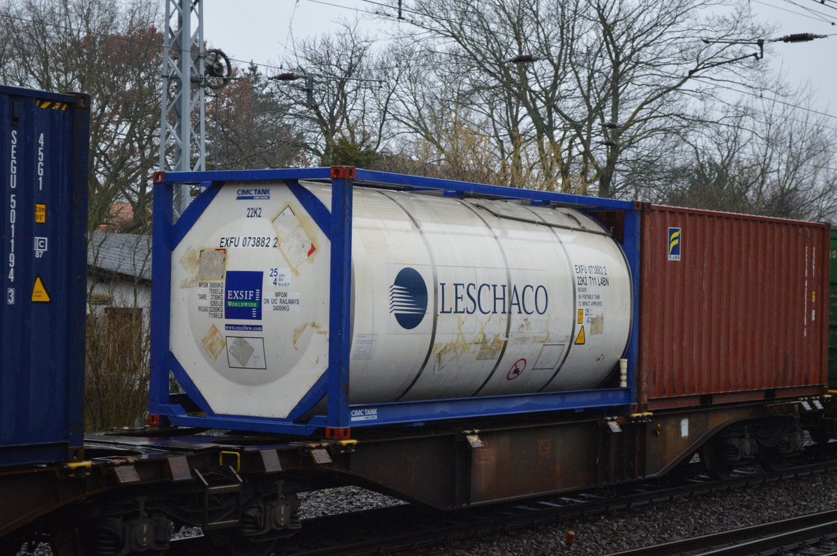 Ein 30´er Tankcontainer der Fa. Exsif Worldwide GmbH für die Leschaco Gruppe die ein weltweit tätiger Logistikdienstleister ist am 31.01.18 Berlin-Hirschgarten