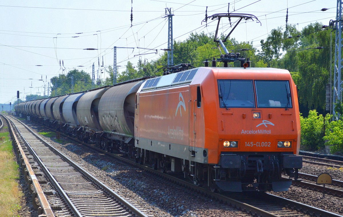 EKO-Trans 145-CL 002 (145 082-4) mit Staubgutwagen (Kohlestaub) am 05.07.15 Berlin-Hirschgarten.