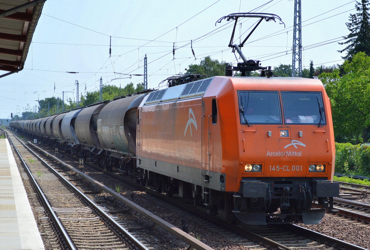 EKO-Trans mit 145-CL 001 (145 081-6) mit Staubgutzug (Braunkohlestaub) am 17.07.15 Berlin-Hirschgarten. 