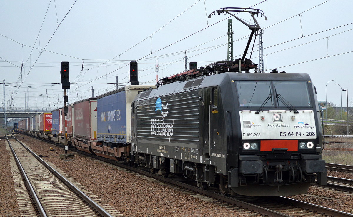 ERSR ES 64 F4-208 mit dem Poznan-Shuttle auf dem Rückweg nach Rotterdam am 12.04.16 Durchfahrt Bhf. Flugahen Berlin-Schönefeld.