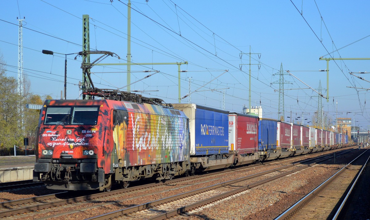 ERSR mit dem Poznan-Shuttle nach Rotterdam zurück mit E 189-208/ES 64 F4-206 am 03.11.15 Bhf. Flughafen Berlin-Schönefeld.