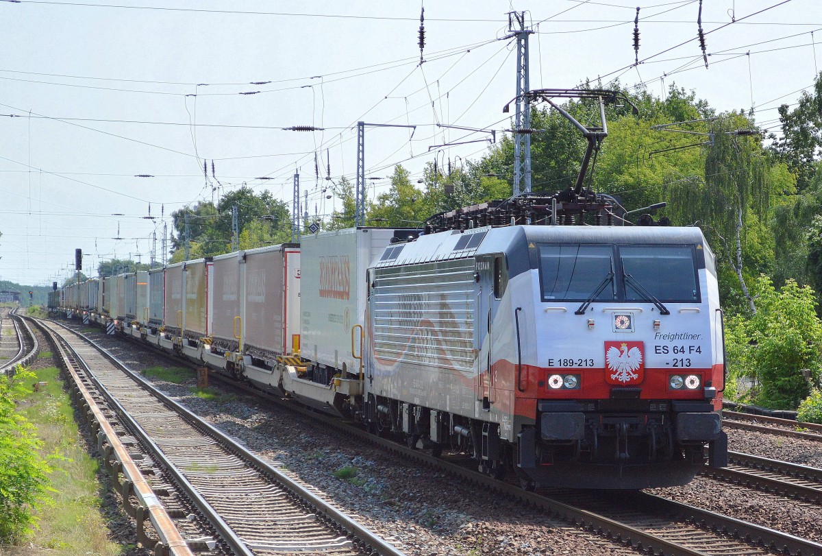 ERSR mit E 189-213/ES 64 F4-213 mit KLV-Zug auf dem Rückweg nach Rotterdam am 24.07.15 Berlin-Hirschgarten.