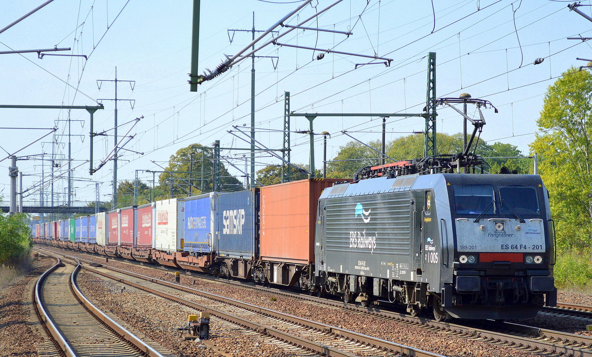 ERSR mit der MRCE Dispo 189-201 und dem Poznan-Shuttle am 16.09.16 Bf. Flughafen Berlin-Schönefeld. 