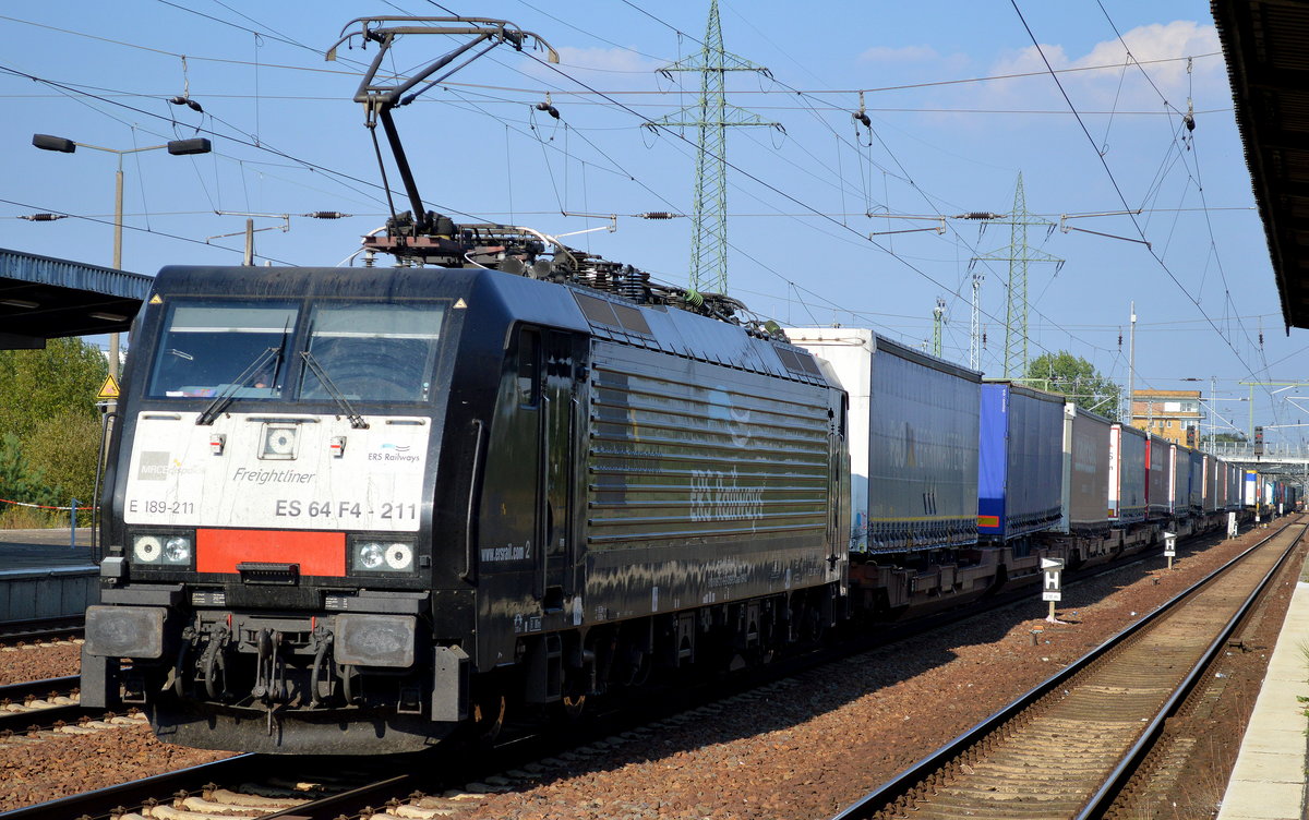 ERSR mit der MRCE Dispo E 189-211 und dem Poznan-Shutle auf dem Rückweg nach Rotterdam am 13.09.16 Bf. Flughafen Berlin-Schönefeld.