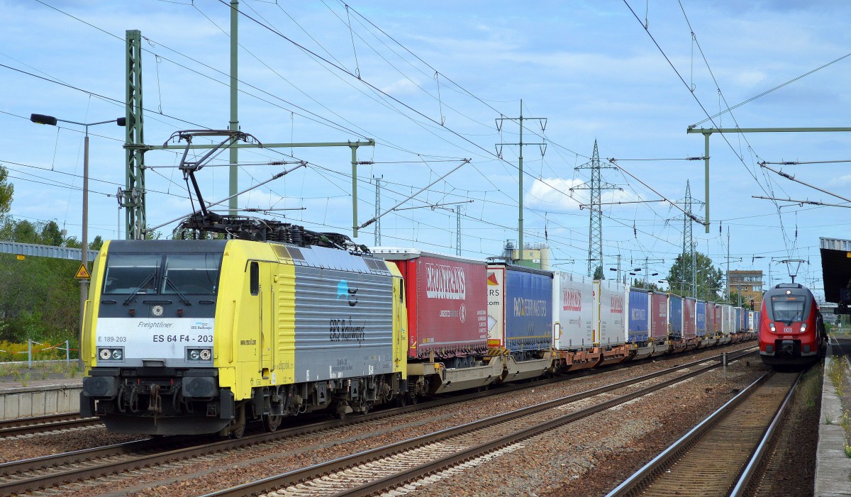 ERSR Mit MRCE Dispolok E 189-203/ES 64 F4-203 und dem Poznan-Shuutle auf dem Rückweg nach Rotterdam am 08.09.15 Bhf. Flughafen Berlin-Schönefeld.
