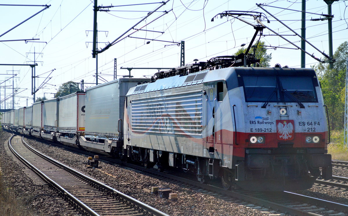 ERSR mit der MRCE Dispolok E 189-212 und dem Poznan-Shuttle am 08.09.16 Bf. Fluaghfen Berlin-Schönefeld.