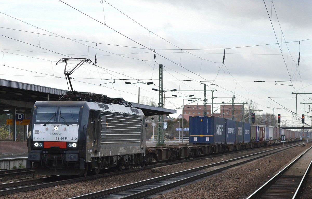 ERSR Poznan Shuttle heute mit E 189-210 und KLV-Zug am 01.12.15 Bhf. Flughafen Berlin-Schönefeld.