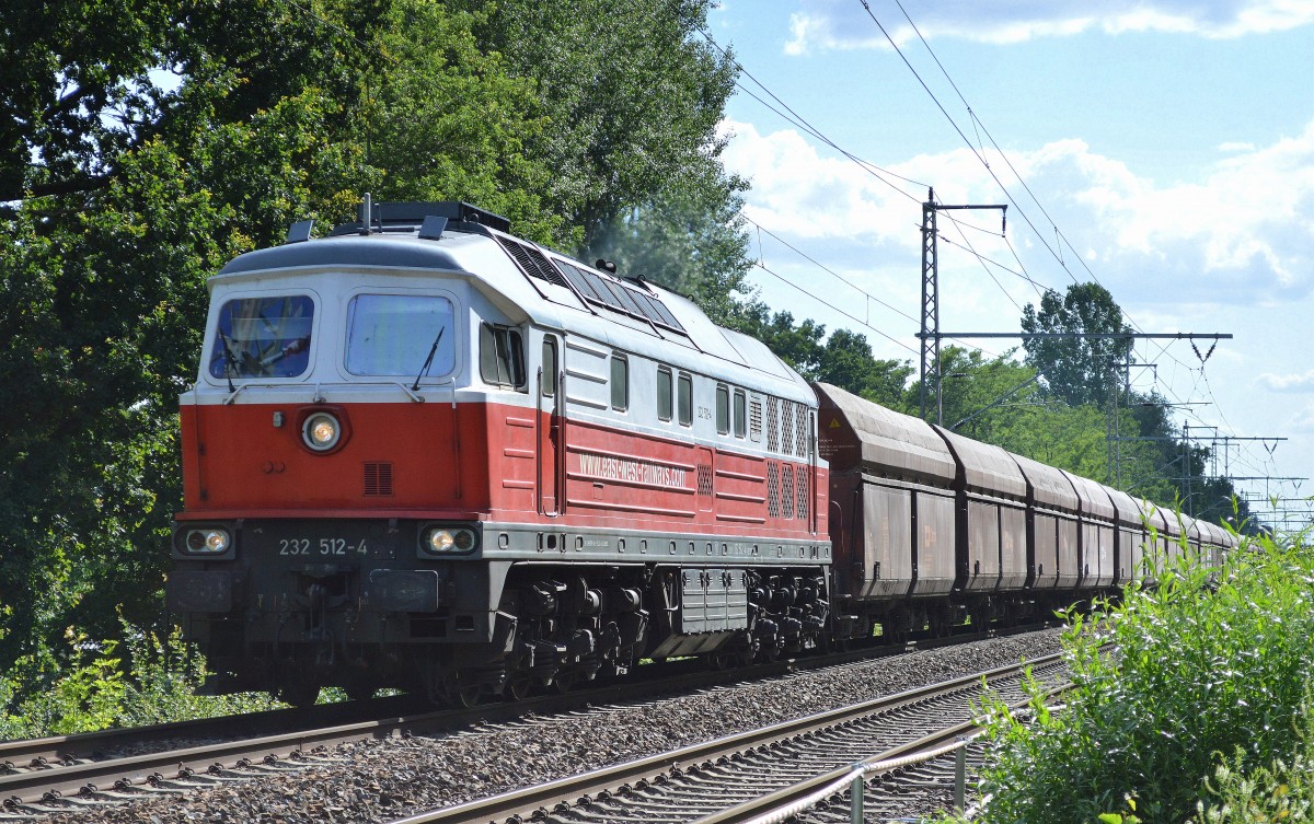 EWR 232 512-4 mit einem Ganzzug tschechischer Schüttgutwagen Richtung Rügen am 25.07.15 Röntgental bei Berlin.