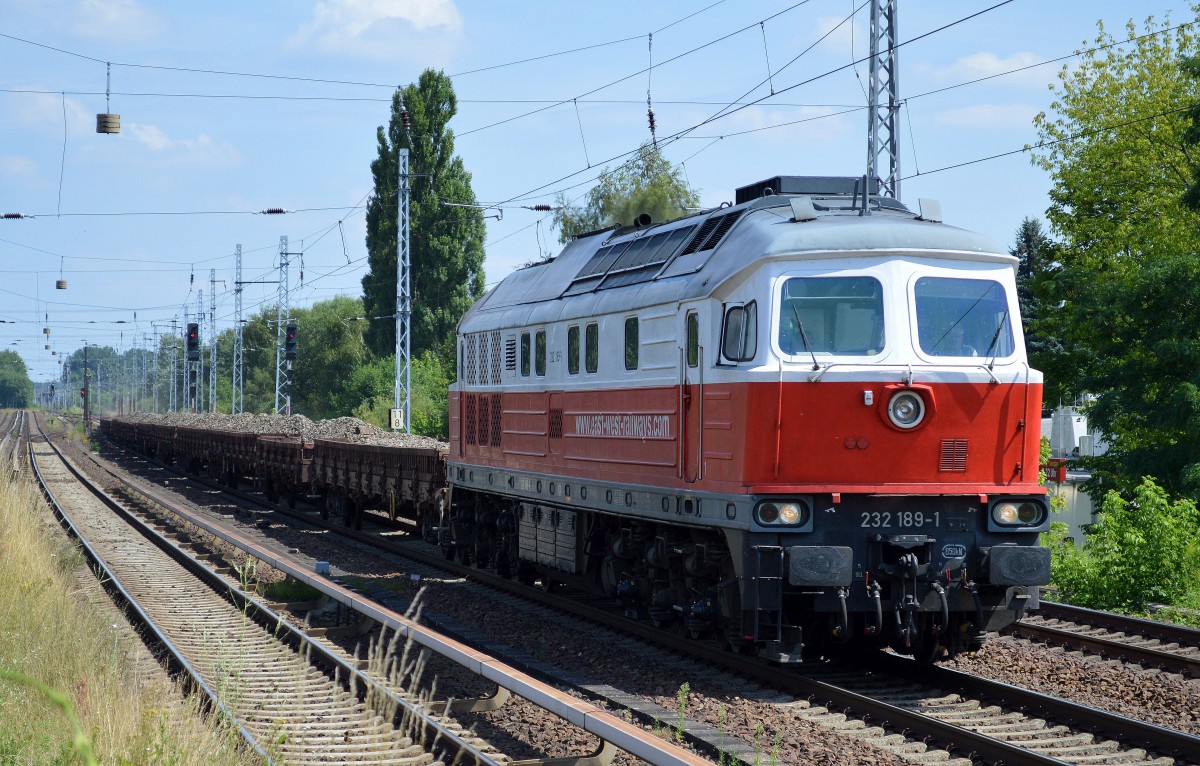 EWR Lok 232 189-1 mit einem Güterzug altem Gleisschotter am 16.07.14 Richtung Karower Kreuz Berlin.