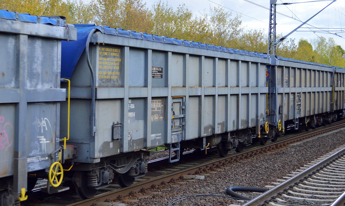 Französische Rolldachwagen vom Einsteller Ermewa, vorne der Wagen mit der Nr. 33 RIV 87 F-ERSA 0808 022-5 Tams am 10.10.15 Berlin Hohenschönhausen.