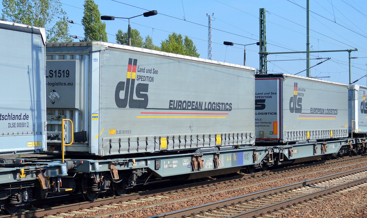 Gelenk-Taschenwagen vom Einsteller WASCOSA in Deutschland mit der Nr. 37 TEN-RIV 80 D-WASCO 4993 693-3 Sdggmrs am 08.09.16 Bf. Flughafen Berlin-Schönefeld.