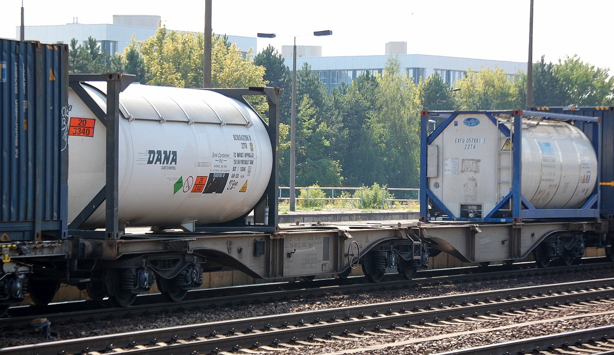 Gelenkwagen f�r Containertransporte eingestellt in Tschechien mit der Nr. 33 TEN RIV 54 CZ-ZXBCK 4950 154-3 Sggrs 378.4 am 14.09.13 Bhf. Flughafen Berlin-Sch�nefeld.