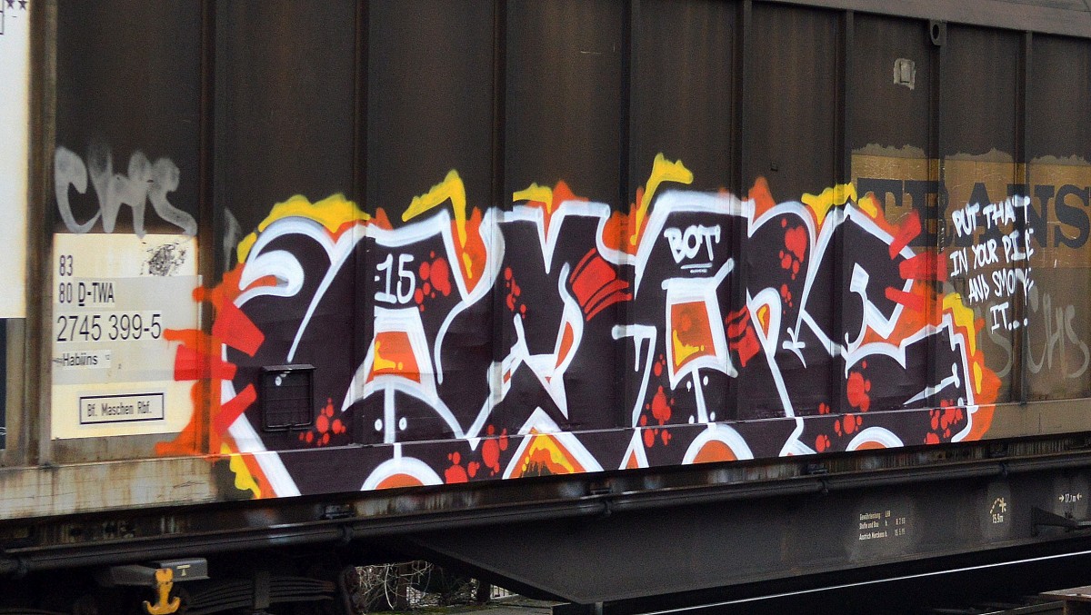 Graffiti an einem Schiebewandwagen am 02.03.15 Berlin-karow.