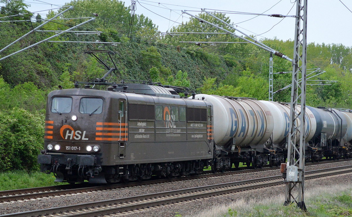 HSL mit 151 017-1 mit Kesselwagenzug am 13.05.17 Berlin-Hohenschönhausen.