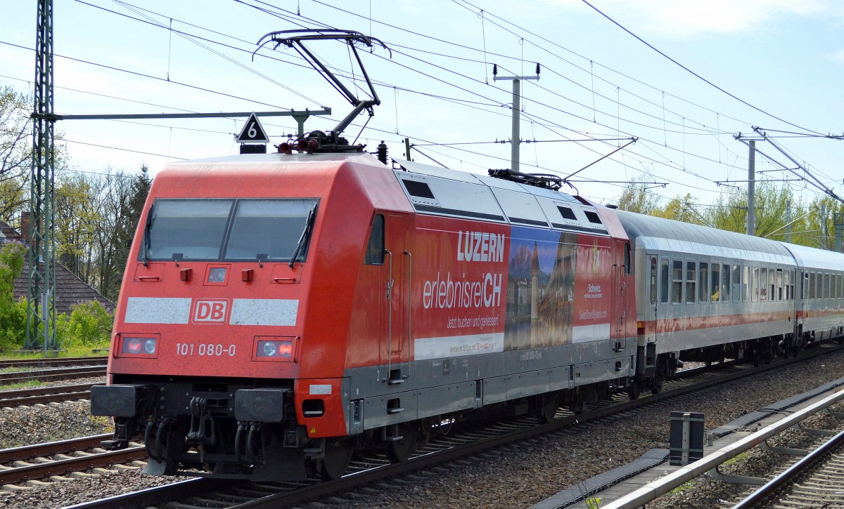 IC 2356 mit der Werbe 101ér 101 080-0 Luzern/Schweiz als Schublok Richtung Berlin-Gesundbrunnen am 17.04.14 in Berlin-Blankenburg. 