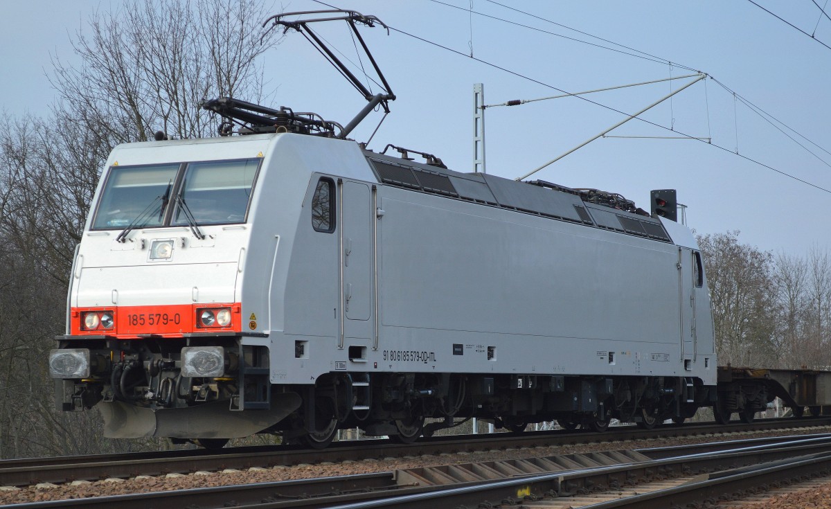 Inzwischen �u�erlich nicht mehr erkennbar, ex Crossrail Lok 185 579-0 f�r die ITL mit Containerzug am 09.03.16 Berlin-Wuhlheide.
