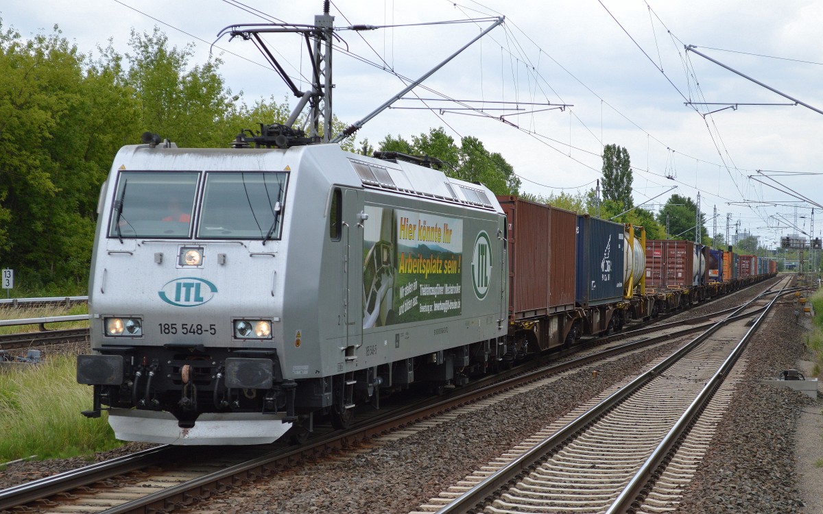 ITL 185 548-5 mit Containerzug am 16.06.15 Berlin-Hohenschönhausen.