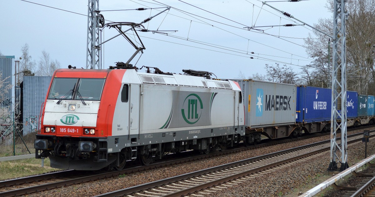 ITL 185 649-1 mit Containerzug am 15.04.15 Richtung Oranienburg in Mühlenbeck/Mönchmühle b.Berlin.