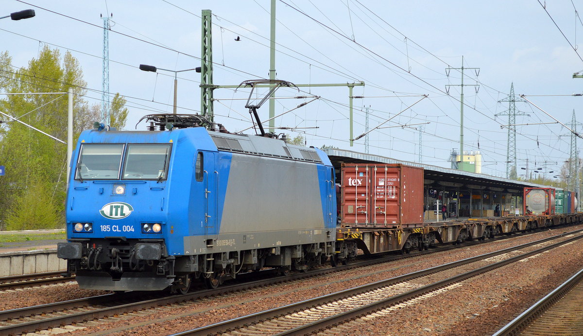 ITL 185 CL 004/185 504-8 mit Containerzug am 21.04.17 BF. Flughafen Berlin-Schönefeld.