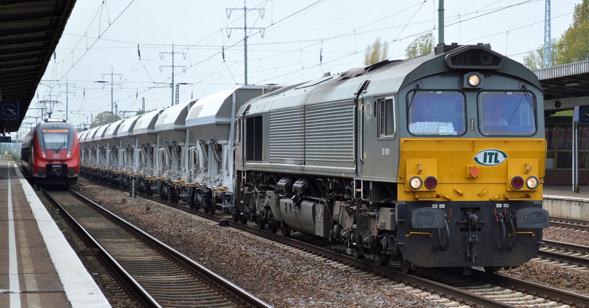 ITL CB 1001 (266 106-4) mit Schüttgutwagenzug am 02.10.14 Bhf. Flughafen Berlin-Schönefeld.