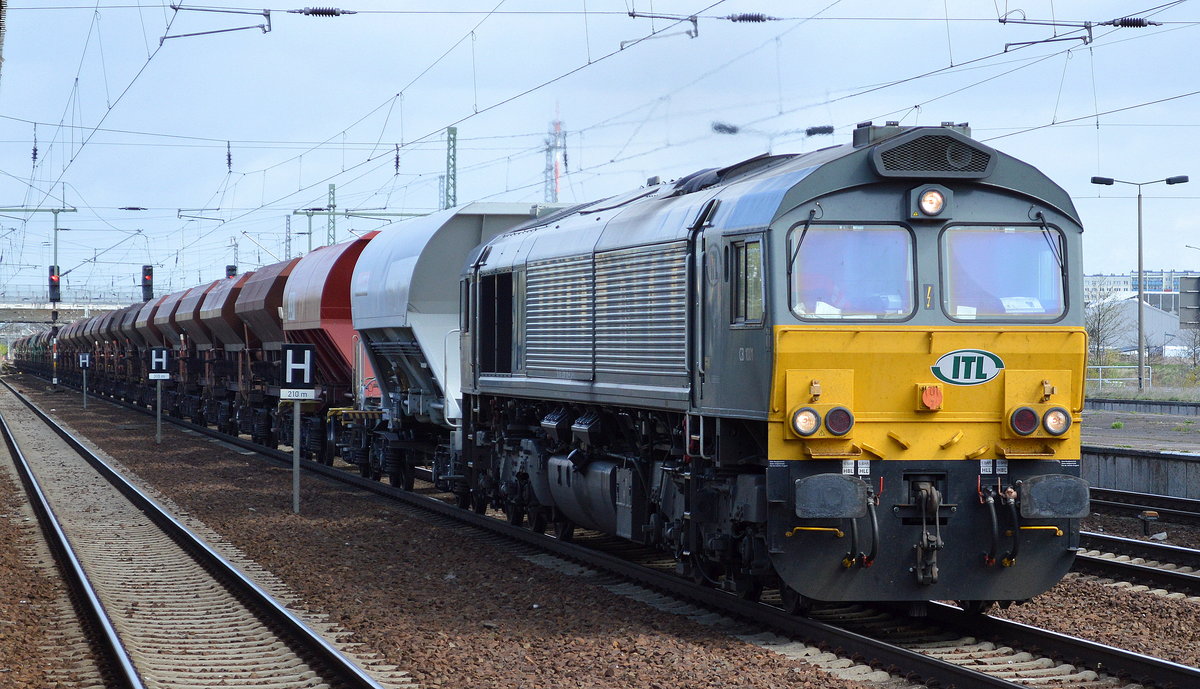 ITL CB 1001 (266 106-4) mit Ganzzug Schüttgutwagen am 22.04.17 Bf. Flughafen Berlin-Schönefeld.
