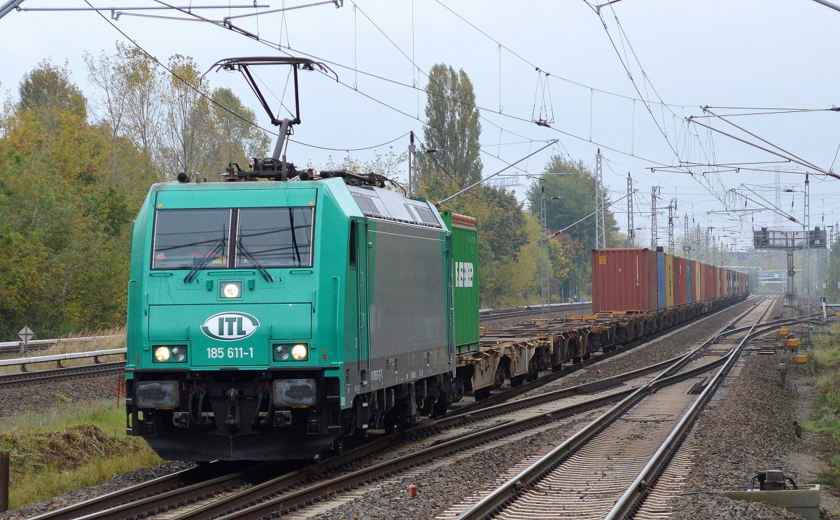 ITL mit 185 611-1 und Containerzug am 30.09.14 Berlin-Hohensch�nhausen.