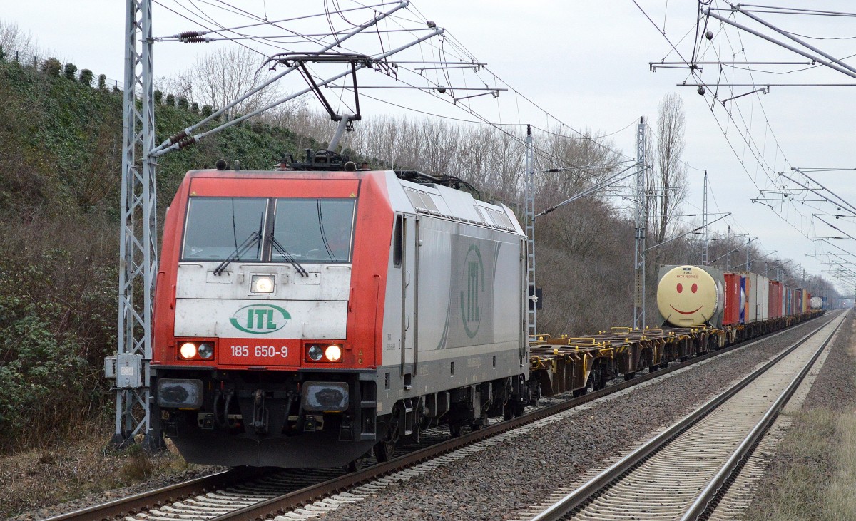ITL mit 185 650-9 und Containerzug am 29.01.16 Berlin-Hohenschönhausen.