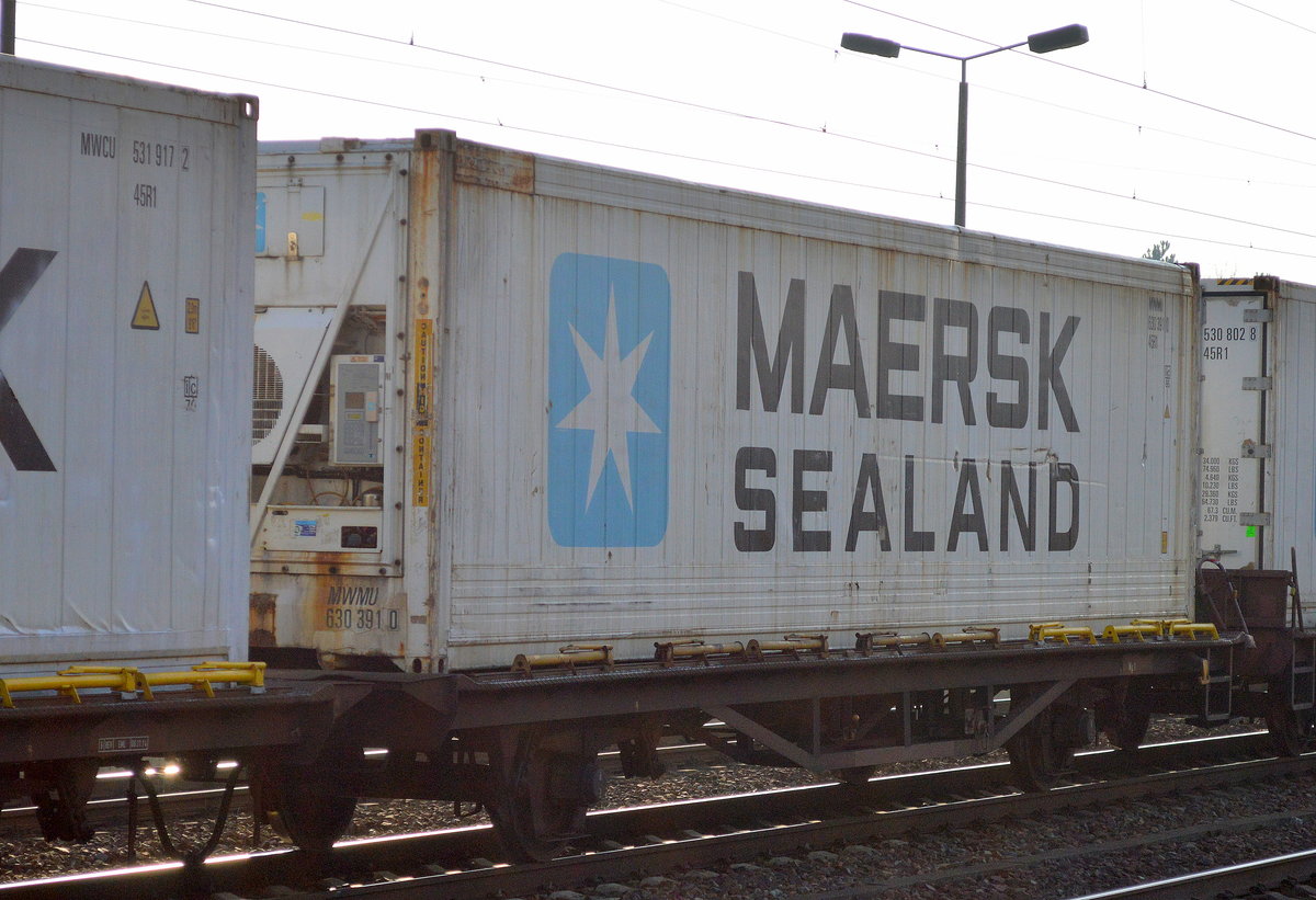 Kühlcontainer der weltgrößten dänischen Reederei Mærsk Line am 11.11.16 Bf. Flughafen Berlin-Schönefeld.