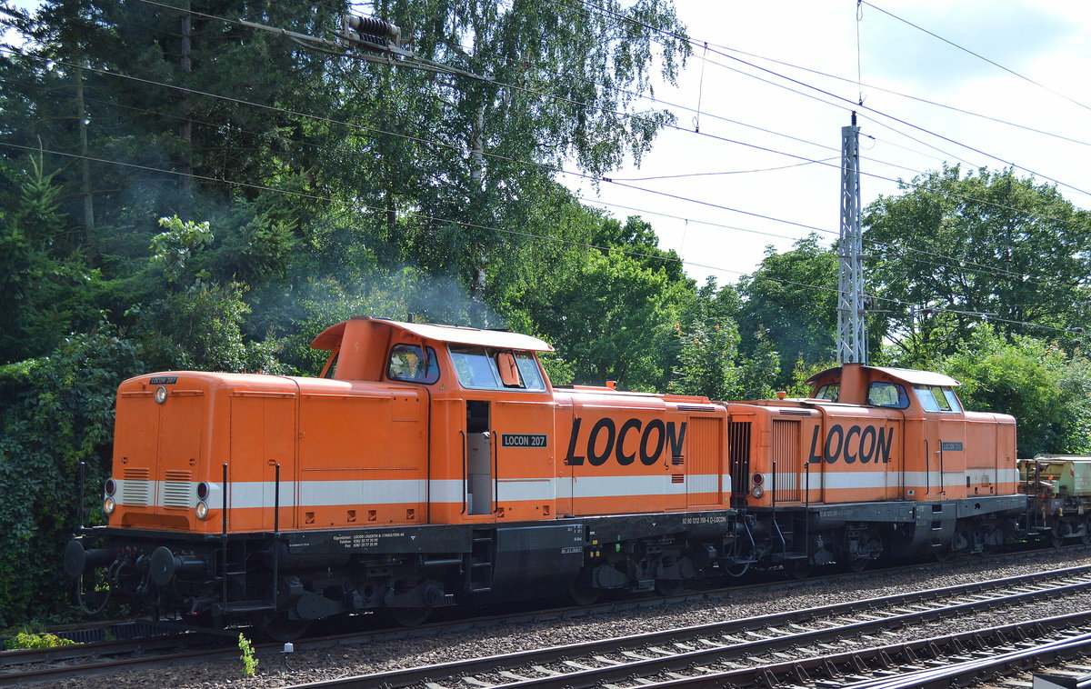 LOCON 207/212 358-6 + 206/212 095-4 rangieren einen Leerzug Schüttgutkippwagen zum Gbf. Berlin-Köpenick am 28.06.16 Berlin-Hirschgarten.
