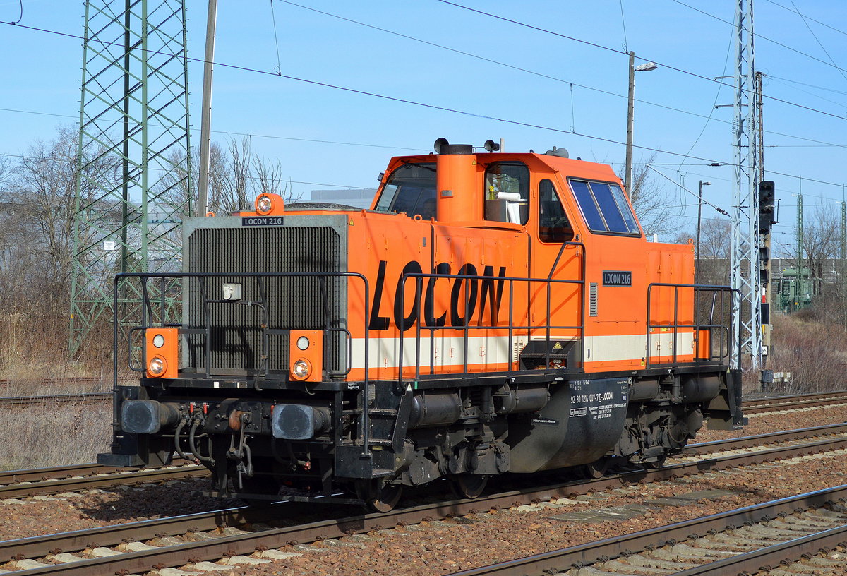 LOCON 216/214 007-7 am 03.03.17 Durchfahrt Bf. Flughafen Berlin-Schönefeld.