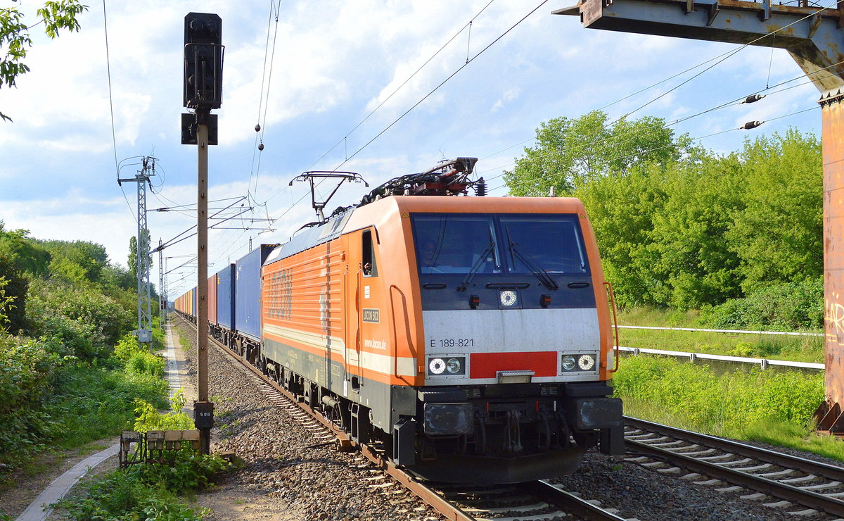 LOCON 502/E 189-821 mit Containerzug am 21.06.16 Berlin Hohenschönhausen.