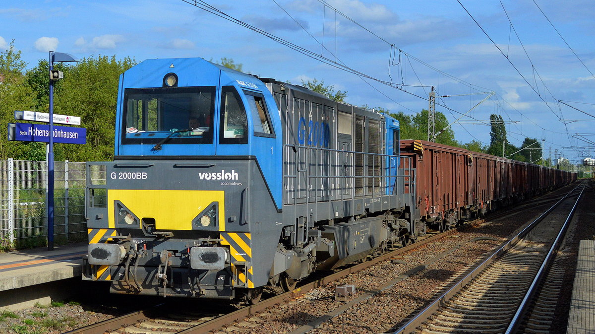 LOCON mit der Alpha Trains Mietlok, einer Vossloh G 2000BB asynchron 273 014-1 [NVR-Nummer: 92 80 1273 014-1 D-ATLU, vossloh Bj.2002]mit Gannzug Rolldachwagen Richtung Rügen am 29.07.17 Berlin-Hohenschönhausen.  
