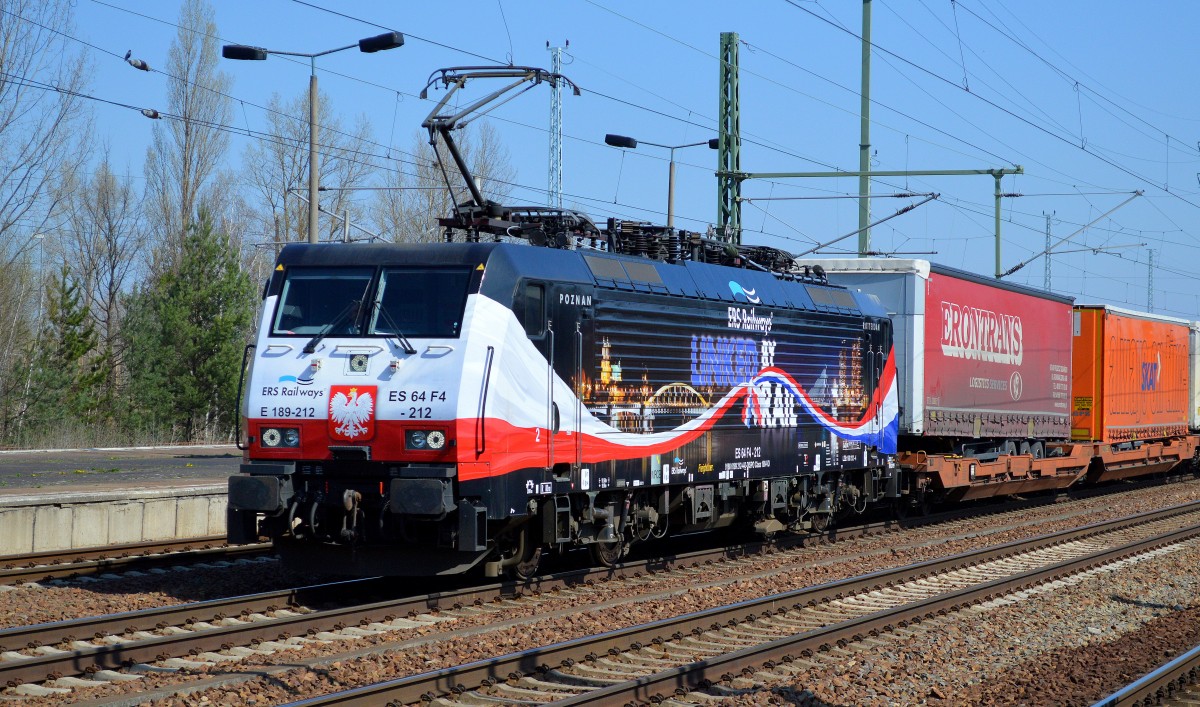 Lokportrait Bild Nr.4 MRCE Mietlok E 189-212 für ERSR mit dem Poznan-Shuttle auf dem Rückweg nach Rotterdam am 15.04.15 Bhf. Flughafen Berlin-Schönefeld.
