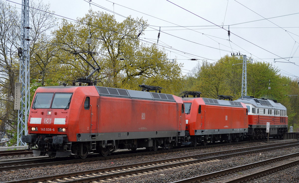 Lokzug mit 145 038-6 mit 145 070-9 + 232 105-7 am Haken am 18.04.17 Berlin-Grünau.