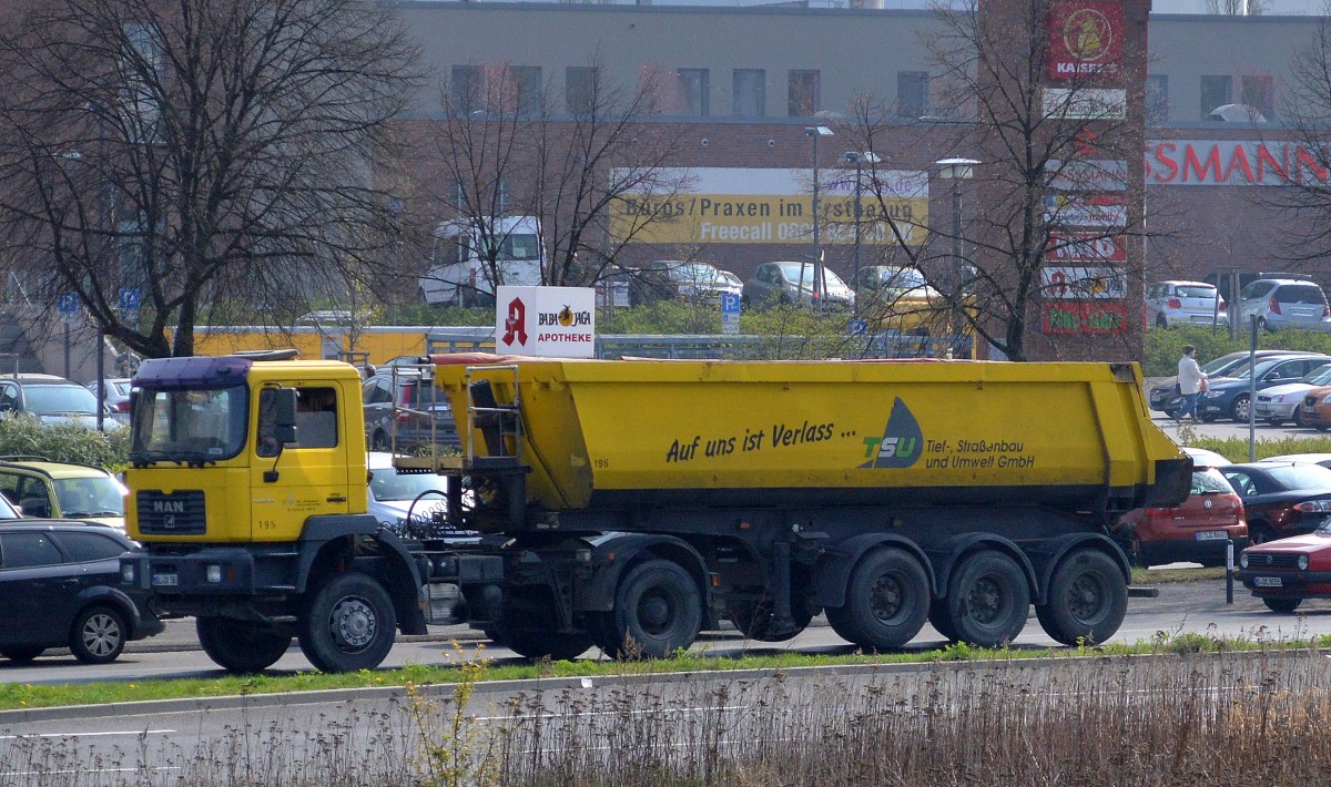 MAN FE 410 A Sattelkipper der Fa. TSU am 03.04.14 Berlin-Marzahn.