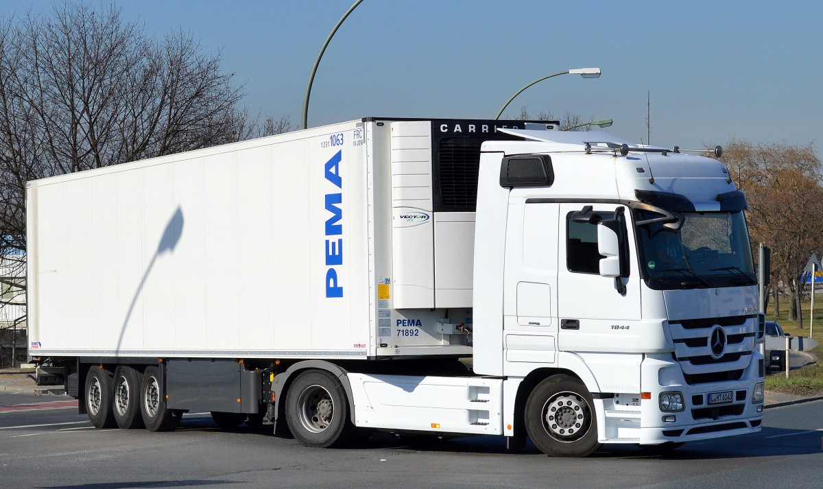 MB ACTROS 1844 mit Kühlthermoauflieger der Fa. PEMA am 13.03.14 Berlin-Beusselstr.
