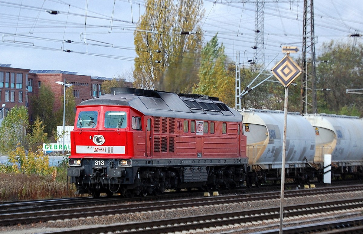 MEG 313 (232 068-7) mit Ganzzug Staubgutsilowagen am 05.11.13 Berlin-Springpfuhl.