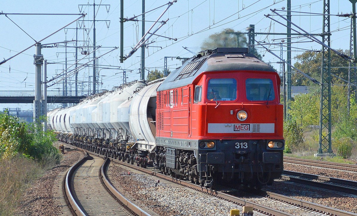 MEG 313 (232 068-7) mit Zementstaubwagenzug (leer) Richtung Zementwerk Rüdersdorf am 18.09.14 Durchfahrt Bhf. Flughafen Berlin-Schönefeld.