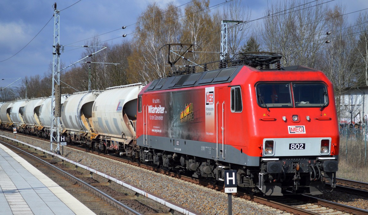MEG 802 (156 002-8) mit Zementstaubsilozug Richtung Karower Kreuz Berlin am 25.03.14 Mühlenbeck/Mönchmühle b.Berlin.